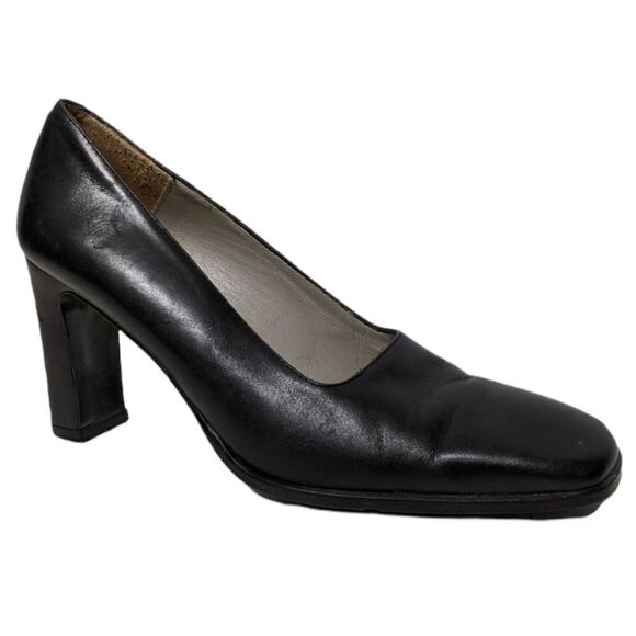 ZARA WOMAN Leather Minimalist Square Toe Stacked Heels 38 - Picture 1 of 11